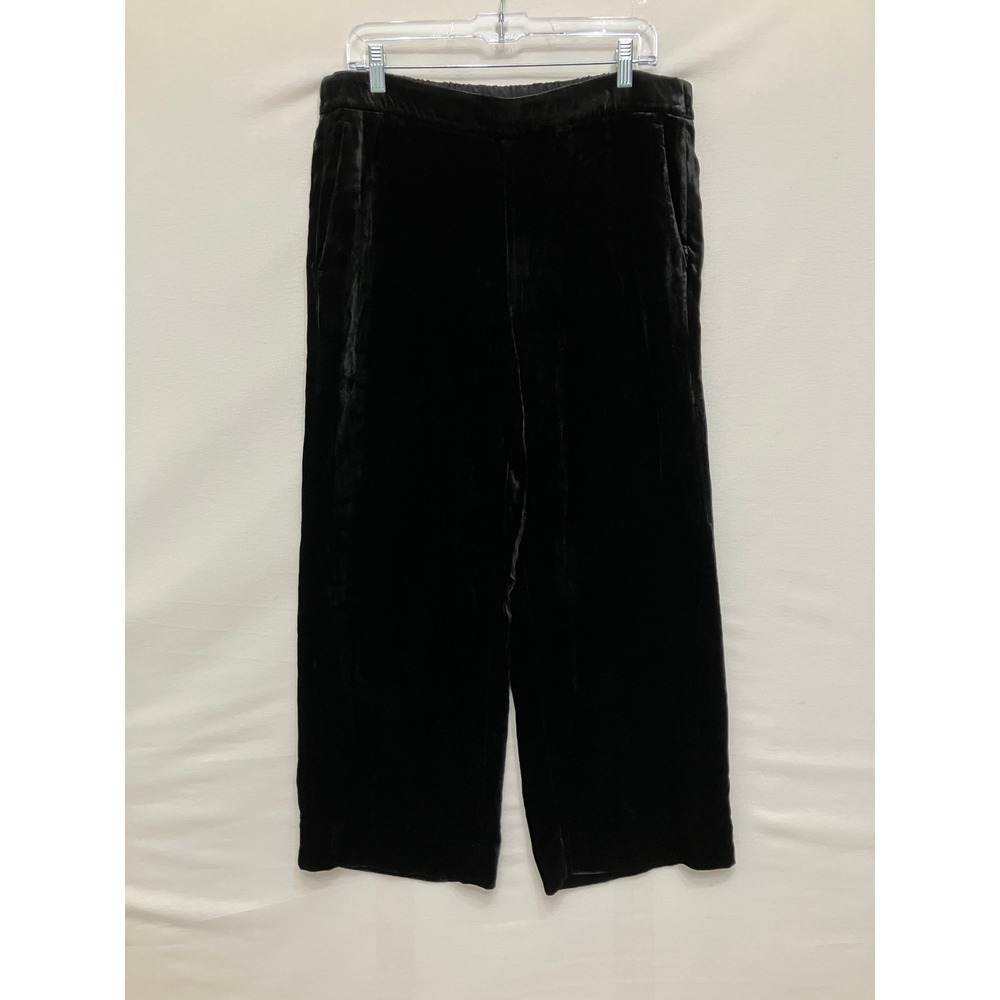 J.Crew Velvet Wide-Leg Ankle Pants size 14 Black Elastic Waist Holiday Preppy